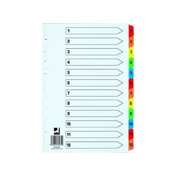 Q-Connect 1-12 Index Extra Wide Reinforced Multi-Colour Tabs KF76985
