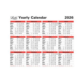 Letts Yearly Calendar 2026 26-TYC