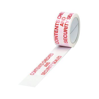 Polypropylene Tape Printed Contents Checked 50mmx66m (Pack of 6)White Red PPPS-SECURITY