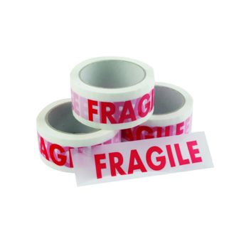 Vinyl Tape Printed Fragile 50mmx66m White Red (Pack of 6) PPVC-FRAGILE