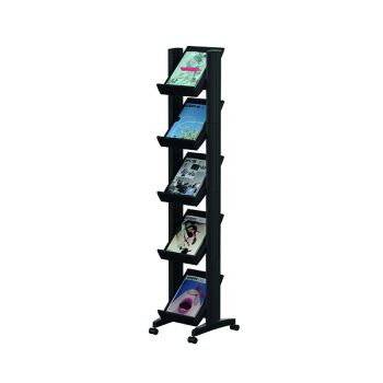 Fast Paper 5 Shelf Mobile Literature Display Narrow Black F259N01