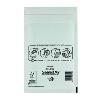 Mail Lite Bubble Lined Postal Bag Size B/00 120x210mm White (Pack of 100) MLW B/00 - DISCONTINUED