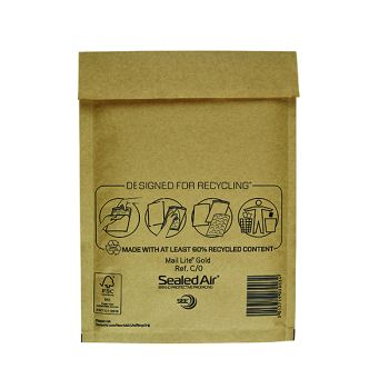 Mail Lite Bubble Lined Postal Bag Size C/0 150x210mm Gold (Pack of 100) MLGC/0 - DISCONTINUED