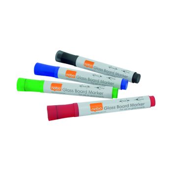 Nobo Glass Whiteboard Marker Assorted (Pack of 4) 1905323