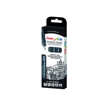 Pentel Pointliner Assorted Sizes Black (Pack of 5) YS20P/5-A