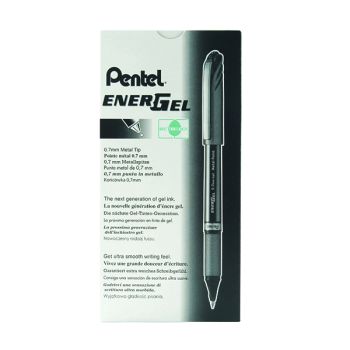 Pentel EnerGel Plus Metal Tip Rollerball Pen 0.7mm Black (Pack of 12) BL27-A