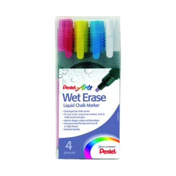 Pentel Liquid Chalk Marker Chisel Tip Assorted (Pack of 4) SMW26/4-BCGW