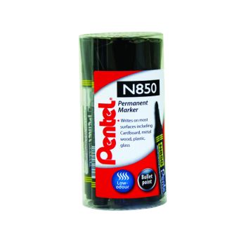 Pentel N850 Permanent Black Bullet Tip Marker (Pack of 12) N850T12-A