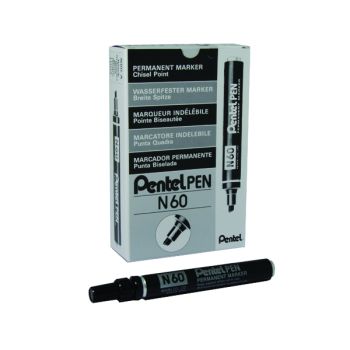 Pentel N60 Permanent Marker Chisel Tip Black (Pack of 12) N60-A