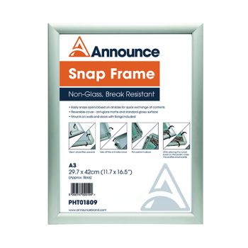 Announce A3 Snap Frame (25mm anodised aluminium frame, Wall fixings included) PHT01809