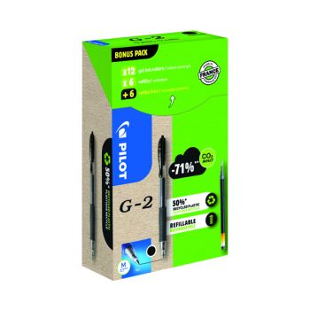 Pilot G-2 12 Gel Ink Rollerball Pens 12 Refills Medium Tip Black (Pack of 24) WLT556176