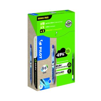 Pilot B2P 10 Gel Ink Rollerball Pens 10 Refills Medium Tip Blue (Pack of 20) WLT556206