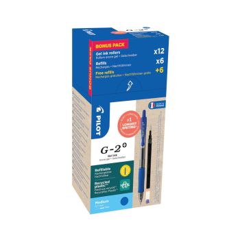 Pilot G-2 Plus Begreen Greenpack Gel Ink Rollerball Medium Blue with 6 Refills (Pack of 12) WLT55618