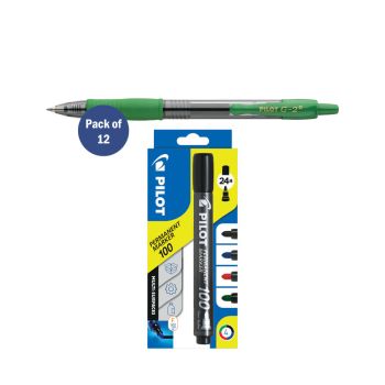 Pilot G-2 Gel Ink Rollerball Pen Medium Green Pack of 12 FOC x4 Pilot Assorted Markers
