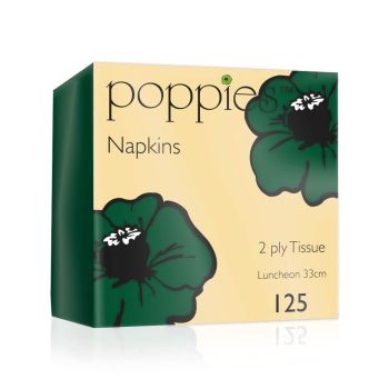 Poppies 2-Ply Tissue Napkins Luncheon Forest Green 33cm (Pack of 125) 3324FG