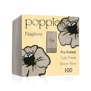 Poppies 2-Ply Napkins 8 Fold 40cm Recycled Kraft (Pack of 2000) 4028RC/CASE