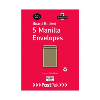 Postpak C4 Peel and Seal Manilla Board Back 115gsm 20 Packs of 5 Envelopes 9730247