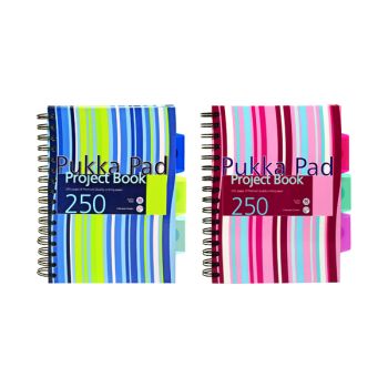 Pukka Pad Stripes Wirebound Hardback Project Notebook 250 Pages A5 Blue/Pink (Pack of 3) CBPROBA5