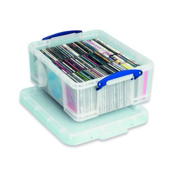 Really Useful 18L Plastic Storage Box With Lid W480xD390xH200mm CD/DVDs Clear EBCCD