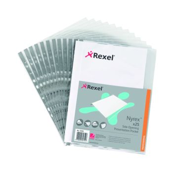 Rexel Nyrex Premium Left Opening Pocket A4 Grey Spine Glass Clear (Pack of 25) 12203