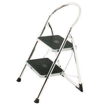 Chrome High Back Folding 2 Tread Step Stool 321677 - DISCONTINUED