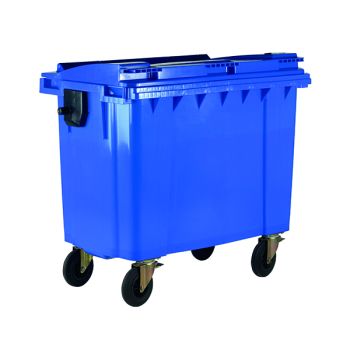 Wheelie Bin With Flat Lid 1100 Litre Blue (Dimensions: H1450 x W1400 x D1200mm) 377394