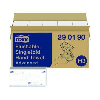 Tork Singlefold Hand Towel H3 Flushable White 250 Sheets (Pack of 15) 290190