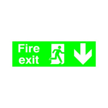 Safety Sign Fire Exit Running Man Arrow Down 150x450mm PVC FX04211R