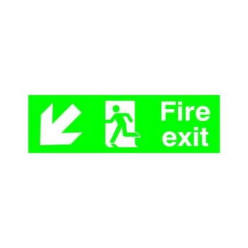 Safety Sign Fire Exit Running Man Arrow Down/Left 150x450mm PVC FX04011R