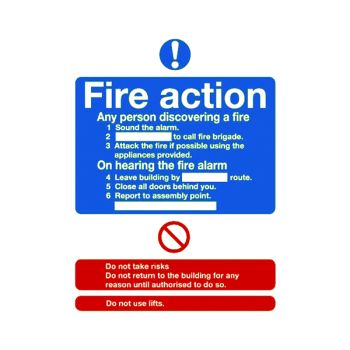 Safety Sign Niteglo Fire Action 300x250mm Self-Adhesive FR03527L