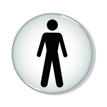 Domed Sign Men Symbol 60mm (Self-Adhesive backing, black figure on white background) RDS2