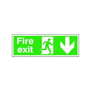 Safety Sign Fire Exit Running Man Arrow Down 150x450mm Self-Adhesive E100A/S