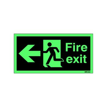 Safety Sign Niteglo Fire Exit Running Man Arrow Left 150x450mm Self-Adhesive NG27A/S