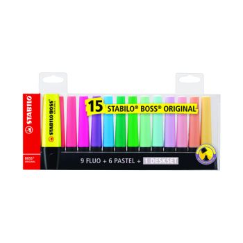 Stabilo Boss Original Highlighter Plus Desk Set Assorted (Pack of 15) 1868221