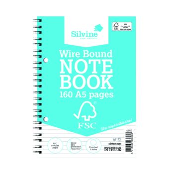 Silvine Envrion Wirebound Notebook 160 Pages A5 (Pack of 5) FSCTWA5
