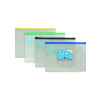 Sundry Clear Plastic A5 Coloured Zip Bags (Pack of 12) 300480