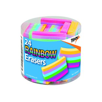 Rainbow Coloured Block Erasers (Pack of 24) 305047