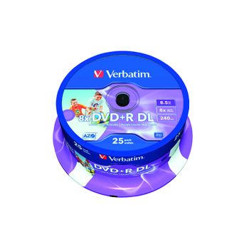 Verbatim DVD+R DL 8x 8.5GB No ID Wide Printable Spindle (Pack of 25) 43667