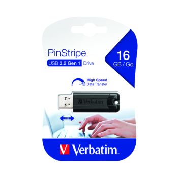 Verbatim Pinstripe USB 3.0 Flash Drive 16GB Black 49316