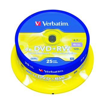 Verbatim DVD+RW Spindle 4x 4.7GB (Pack of 25) 43489