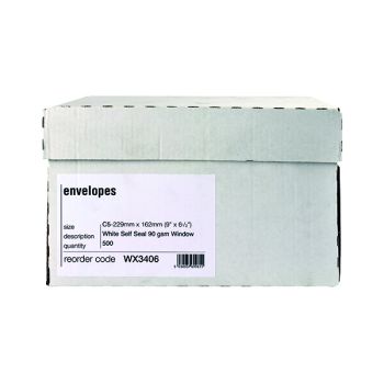 Envelope C5 Window 90gsm Self Seal White Boxed (Pack of 500) WX3406