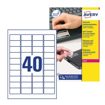 Avery No Peel Anti-Tamper Permanent Label - 20 Sheets (40 Labels Per Sheet) L6145-20