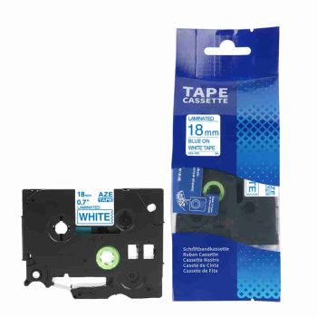 Compatible Brother 18mm Gloss Blue On White Tape CP-TZe243