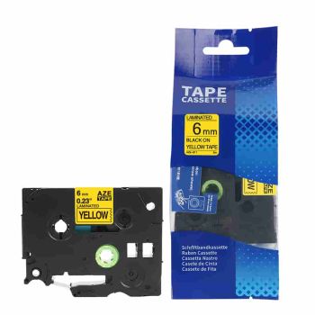 Compatible Brother 6mm Gloss Black On Yellow Tape CP-TZe611