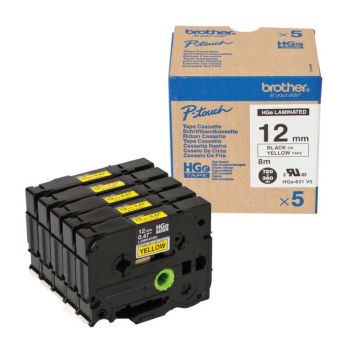 Brother HG631V5 12mm Black On Yellow Tape (5 pack) HGE631V5