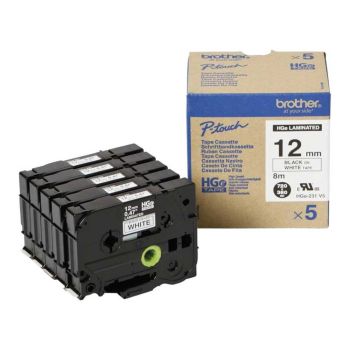 Brother HG231V5 12mm Black On White Tape (5 pack) HGE231V5