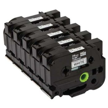 Brother HGE251V5 24mm Black On White Tape (5 Pack)
