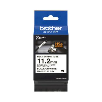 Brother HSE231E 11.2mm X 1.5m Black On White Heat Shrink Tubing Tape HSE231E
