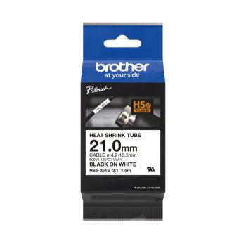 Brother HSe251E 21mm X 1.5m Black On White Heat Shrink Tubing Tape HSE251E