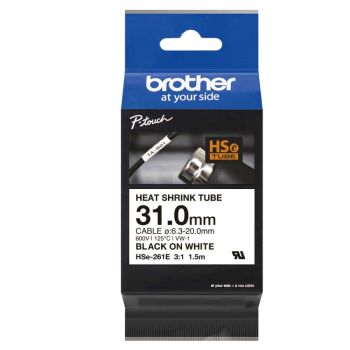 Brother HSe261E 31mm x 1.5m Black on White Heat Shrink Tubing Tape HSe261E